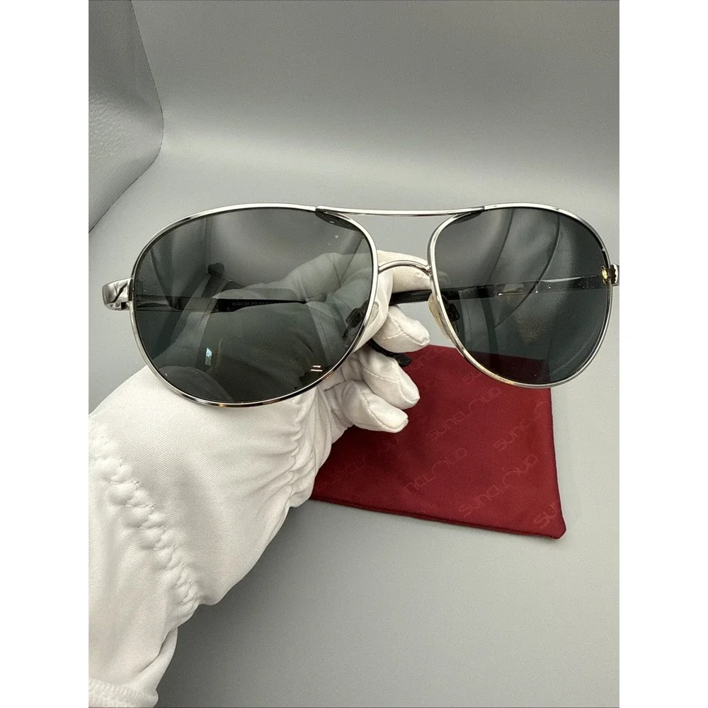 Suncloud Aviator Genuine Silver/Black Frame -Green Polarized Lens Vtg w/bag READ